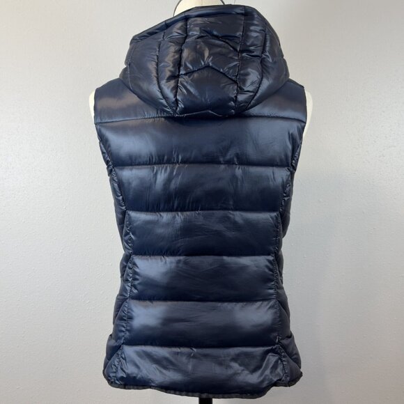 Zara Trafaluc Womens Blue Hooded Puffer Vest Snap Zip Pockets Insulated Sz Small - Picture 2 of 16